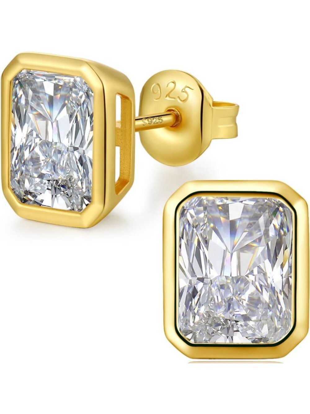 18K White Gold Plated Simulated Diamond Stud Earrings, Sterling Silver CZ for